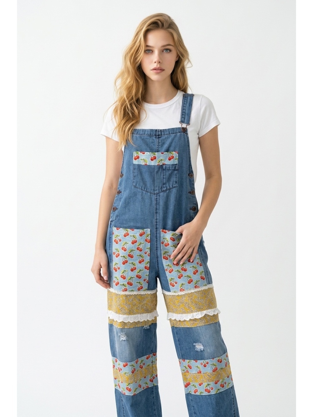 cherry patchwork women’s coveralls - Picture 2 of 5